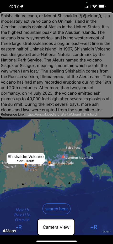 Cheechako app map view showing Alaska mountains